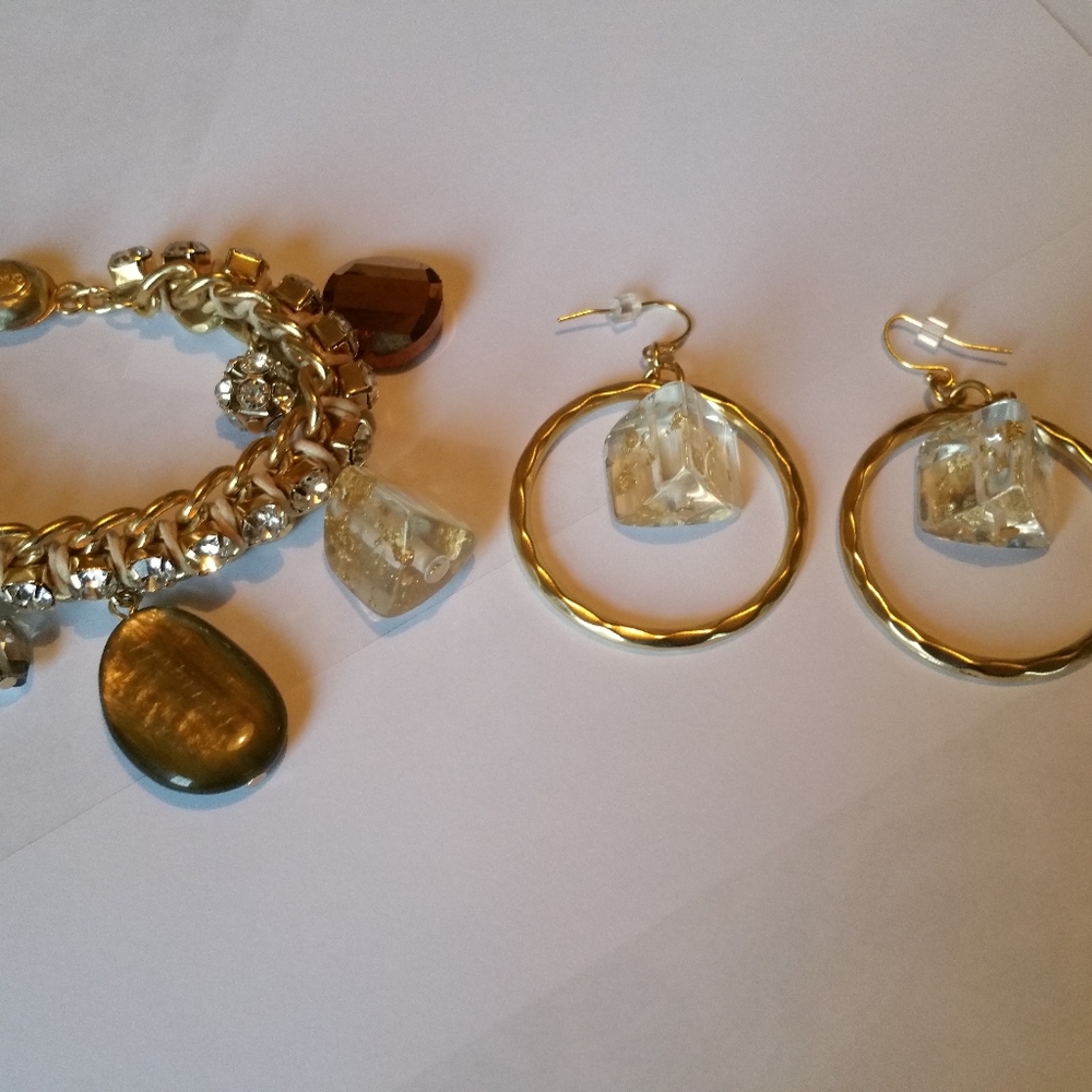 Chico's gold tone earrings and matching bracelet